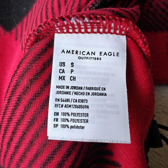 American Eagle Hooded Flannel Jacket Men's S Check Red Cabin Outdoor Lumberjack - Picture 6 of 9